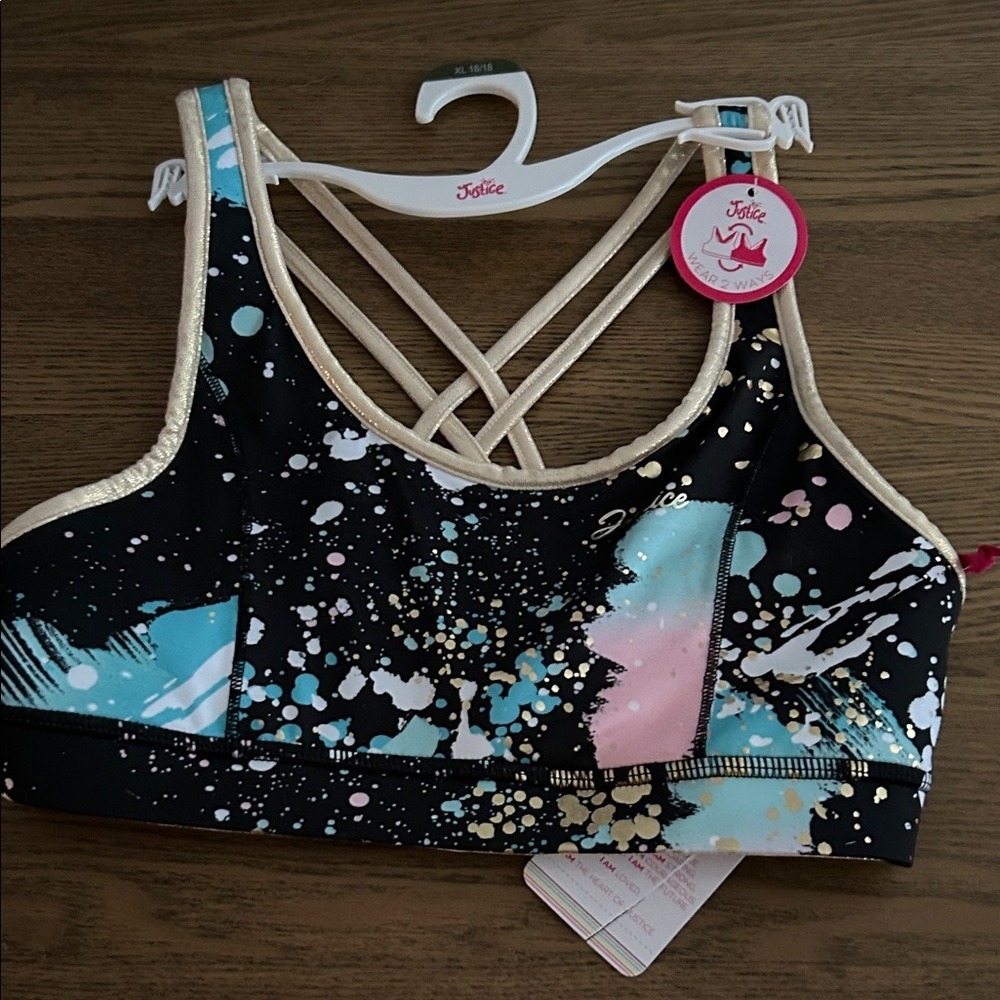 Justice Black and Gold Splatter Bra